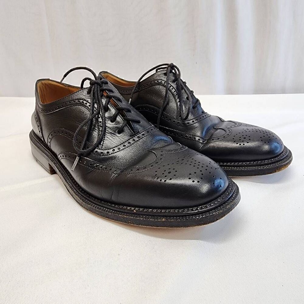 George's Coll Size 7.5 Mens Handmade SPAIN Black Leather Wingtip Oxfords K
